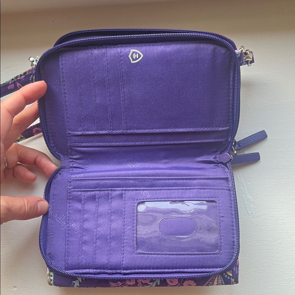 Quilted Purple Patterned Crossbody Wallet - Vera Bradley Style - Picture 3 of 7